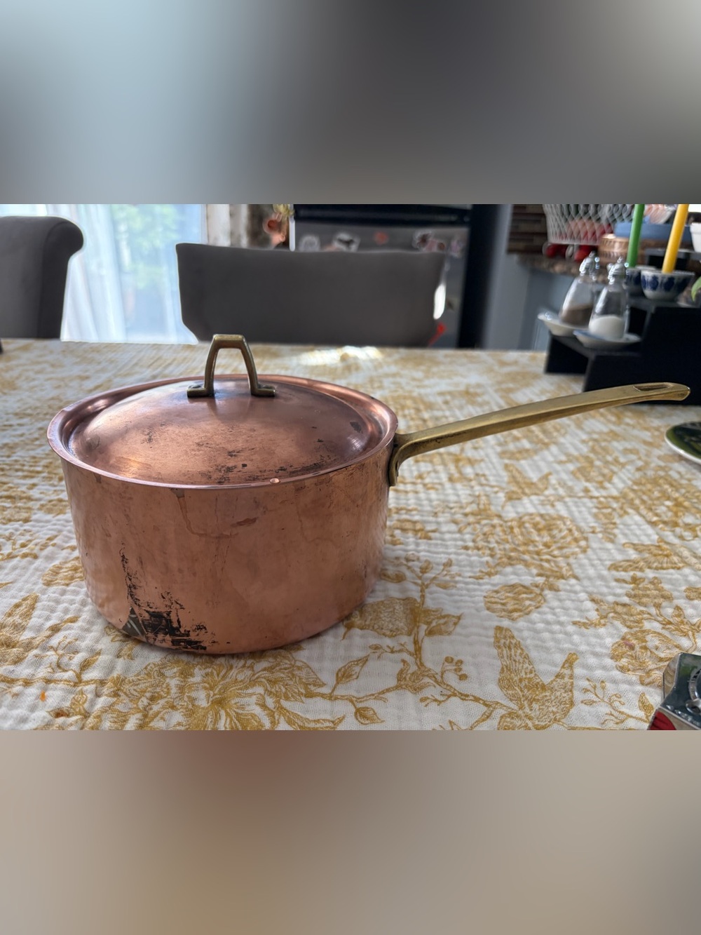 Vintage Paul Revere Copper Saucepan with Brass Handle and Lid - Copper
